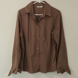 Ricki's XL Blouse Brown Button Up Career Dark Academia Minimalist Earth Tone